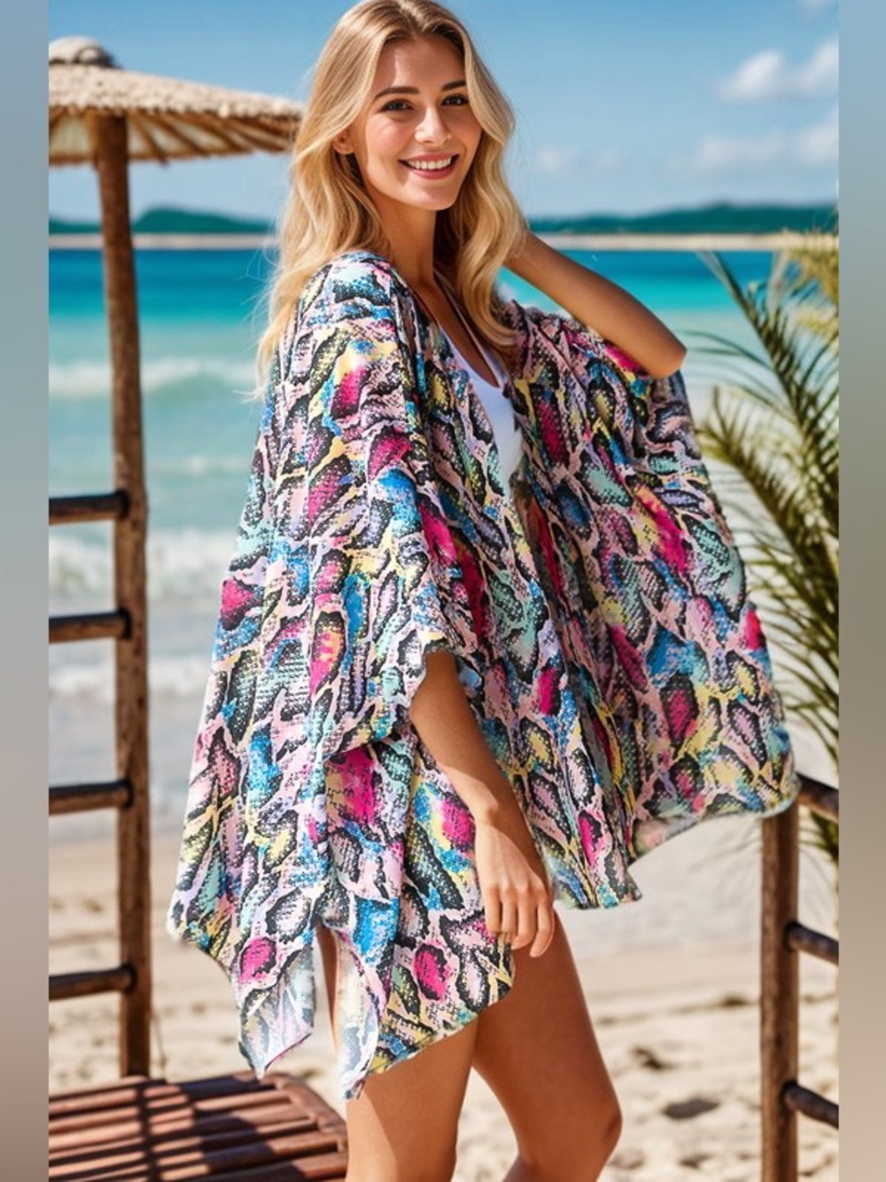 Heimish Full Size Multi Color Snake Open Cardigan Plus Size
